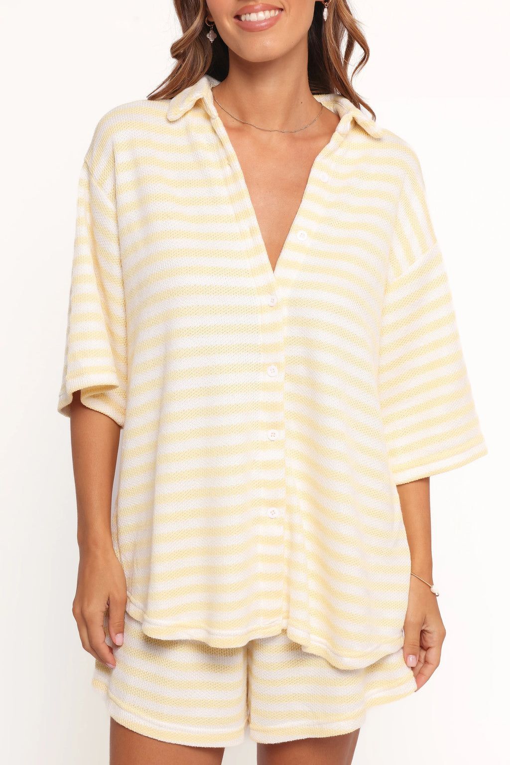 Sunny Knitted Short Set - Yellow Stripe