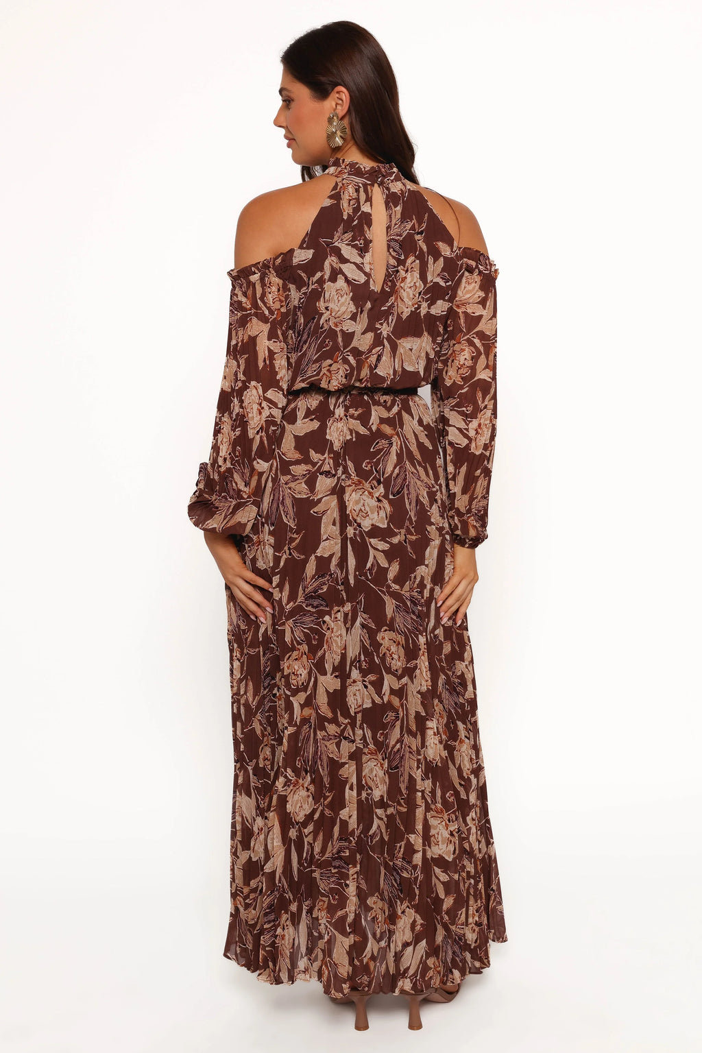 Hilary Pleated Maxi Dress - Brown Floral