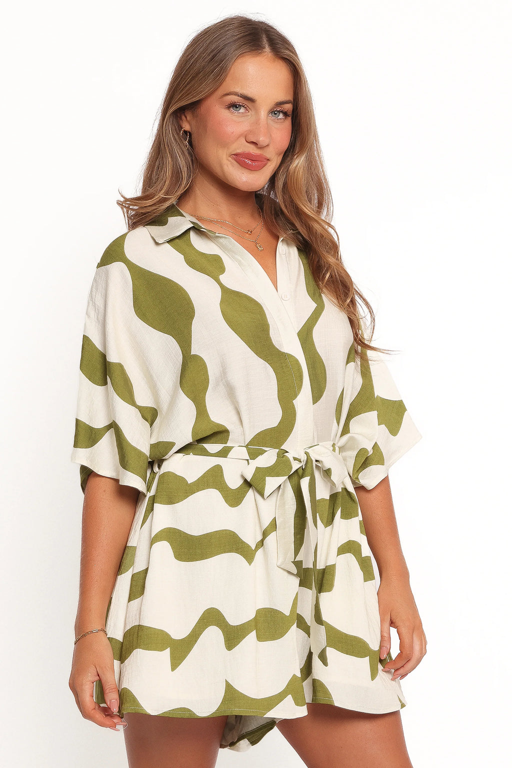 Sheily Tie Waist Romper - Green