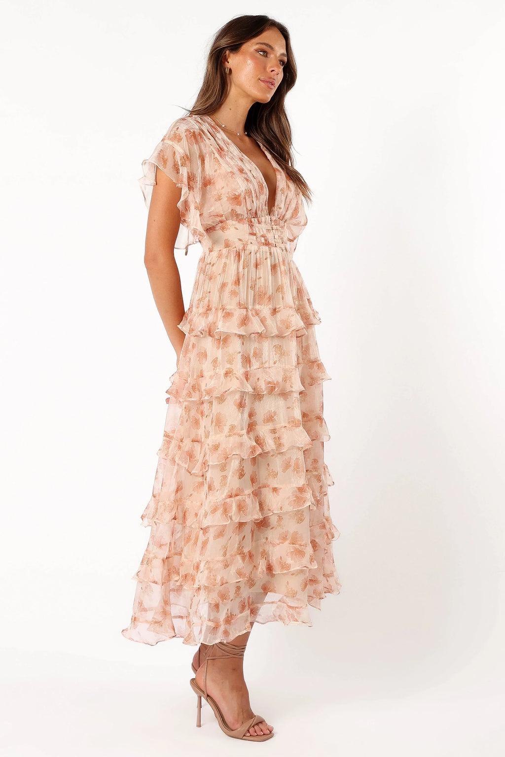 Wendi Ruffle Dress - Dark Peach Floral