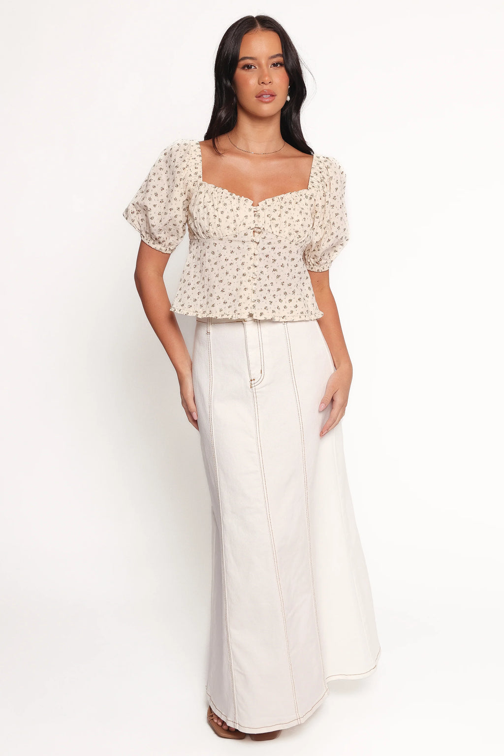 Maud Top - Cream Brown Floral