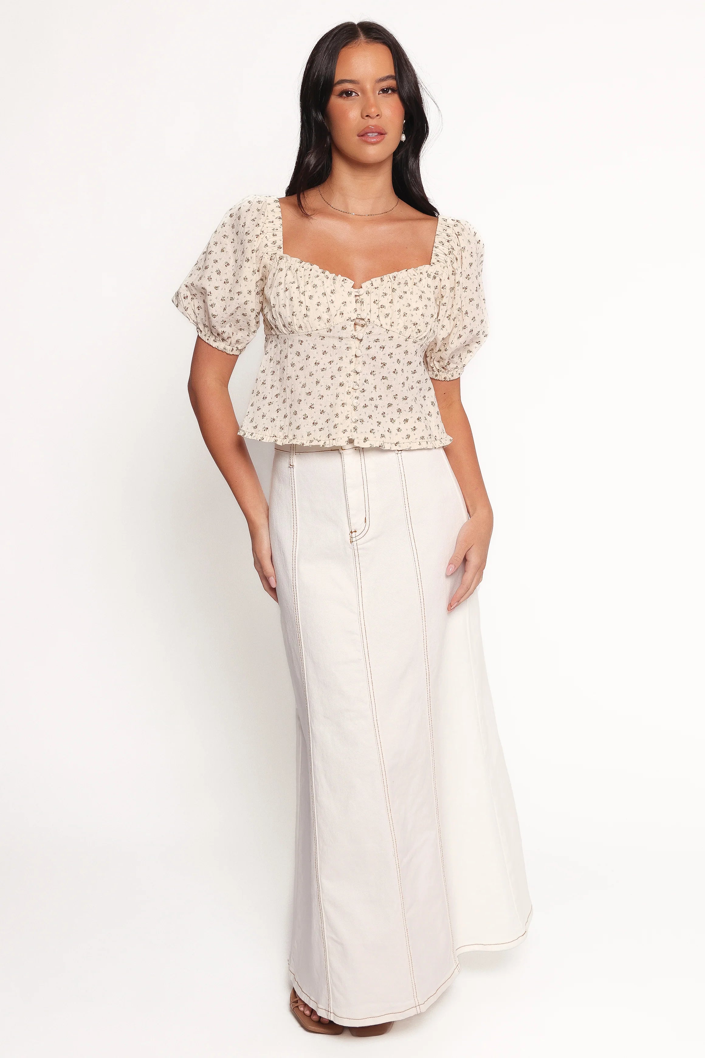 Maud Top - Cream Brown Floral