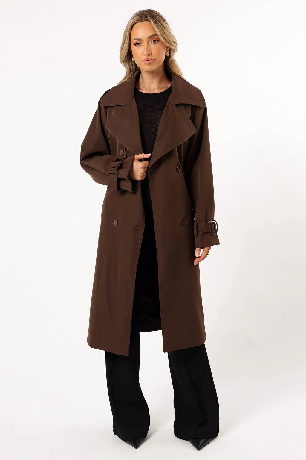 Billy Button Front Trench Coat - Chocolate Brown