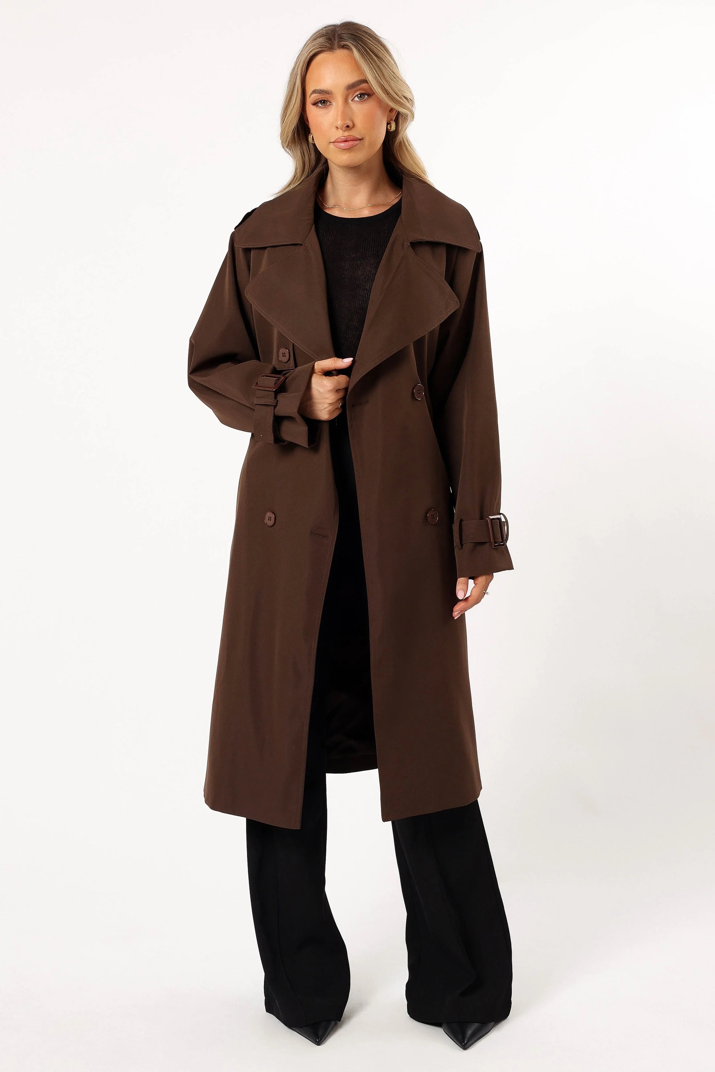 Billy Button Front Trench Coat - Chocolate Brown