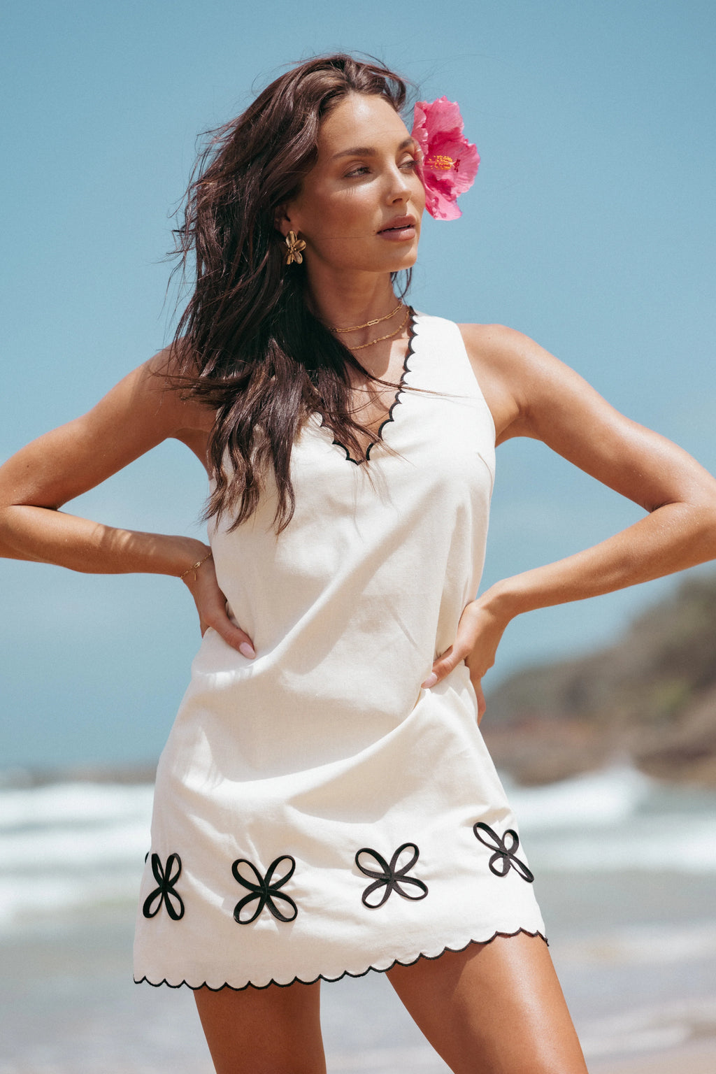Thalia Mini Dress - Cream/Black