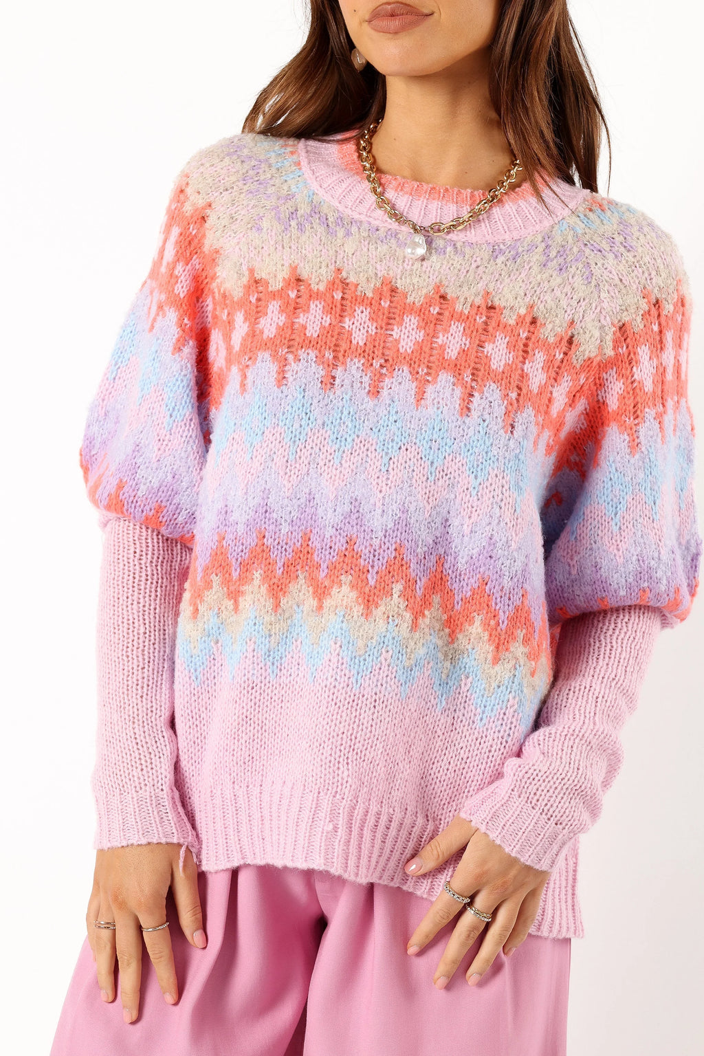 Emerson Fairisle Knit Sweater - Coral Blue