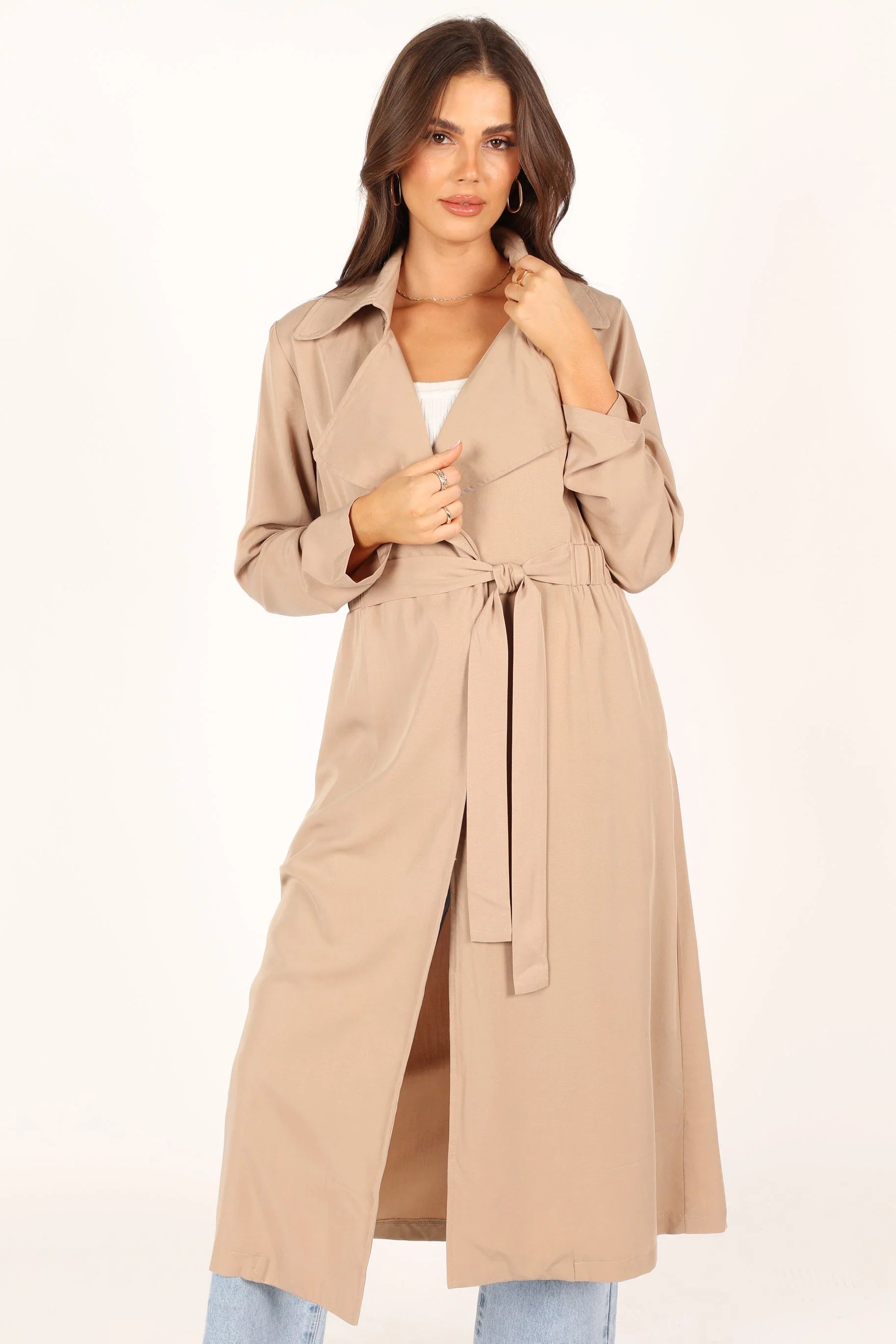 Robyn Tie Front Trench Coat - Beige