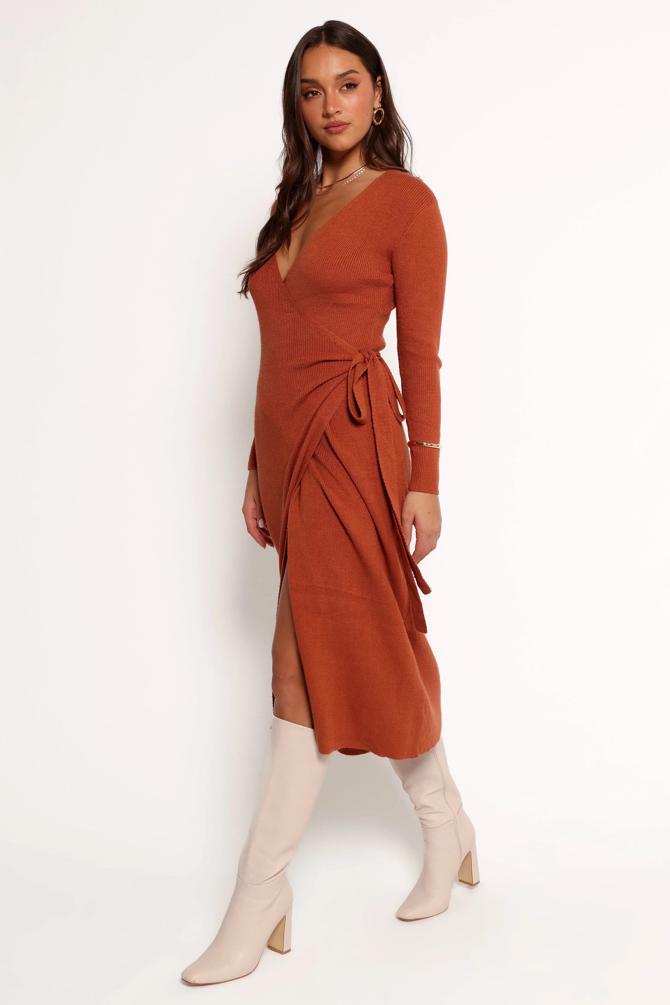 Kellan Wrap Midi Dress - Bronze