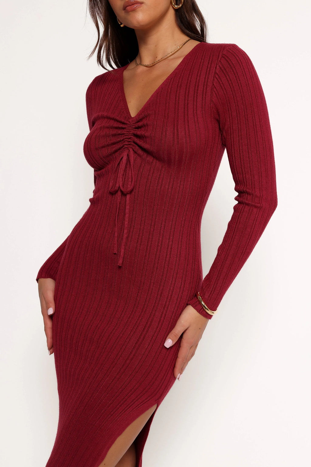 Irene Long Sleeve Midi Dress - Wine