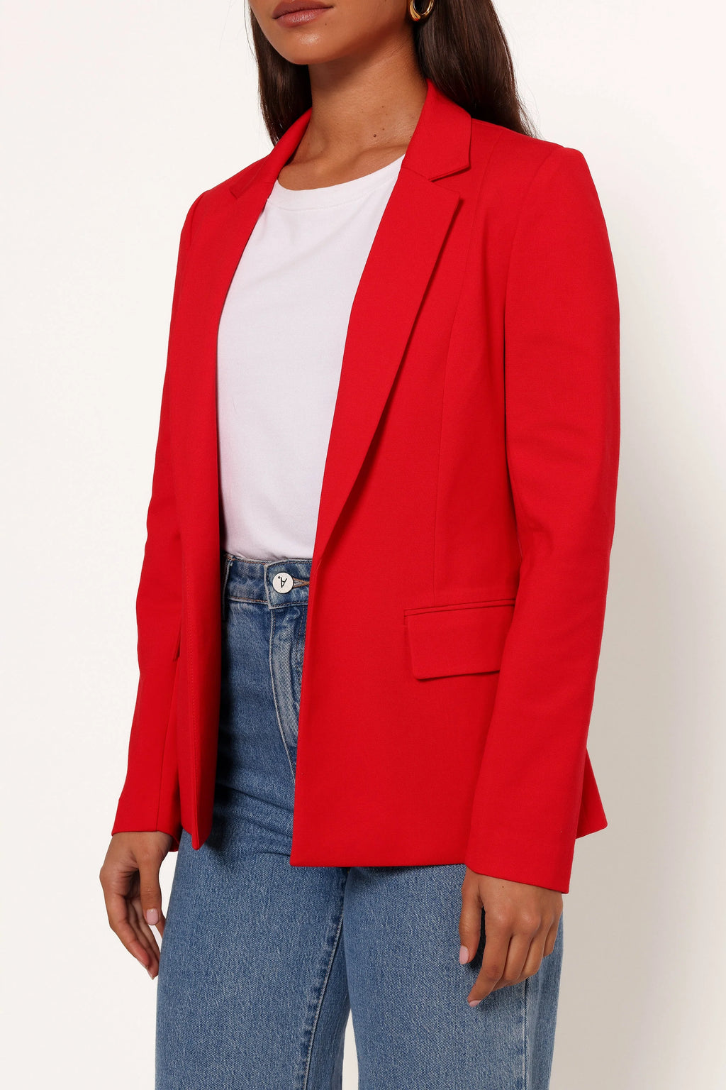 Ronny Open Front Knit Blazer - Scarlet Red