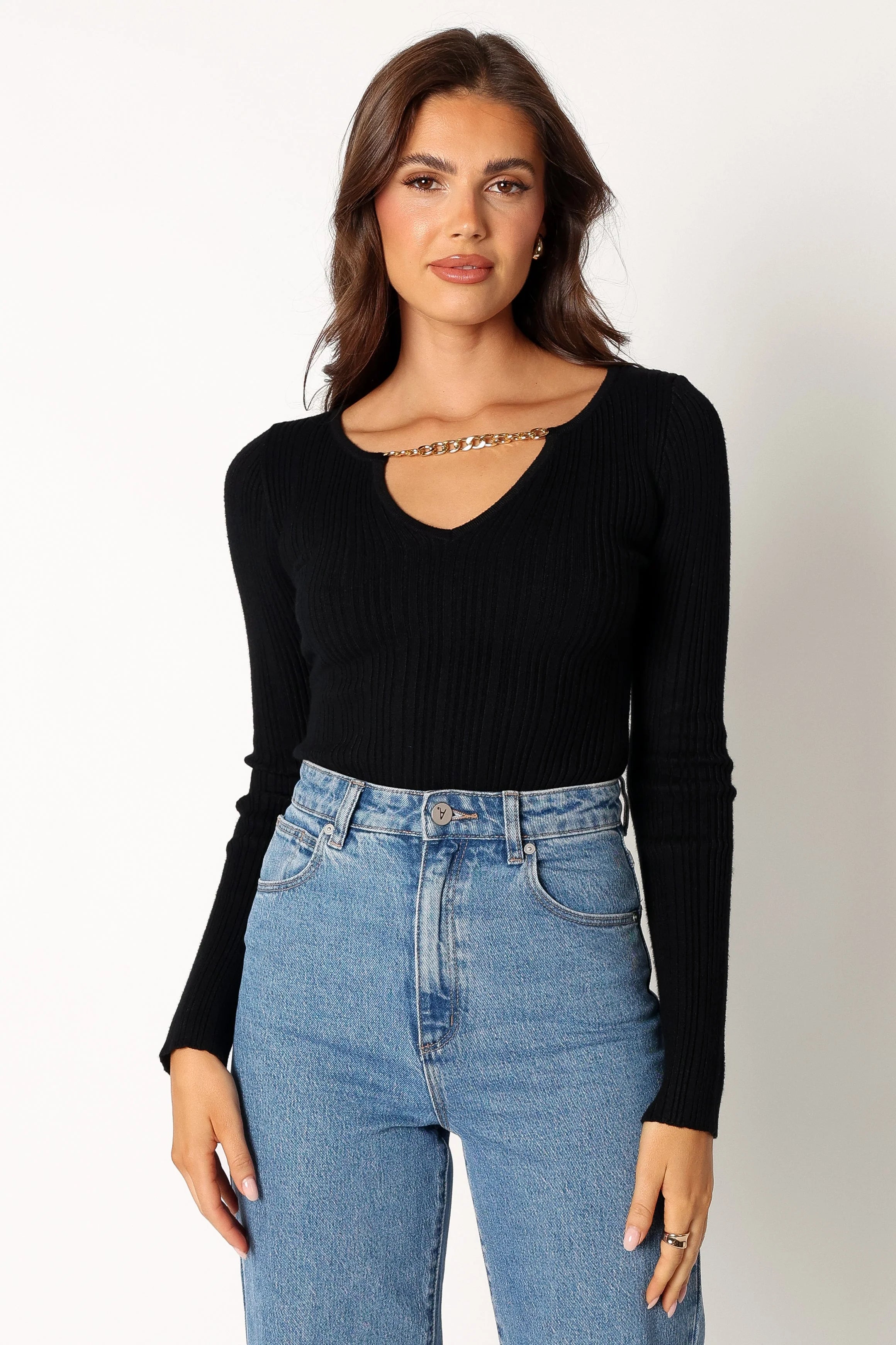Ace Long Sleeve Knit Bodysuit - Black