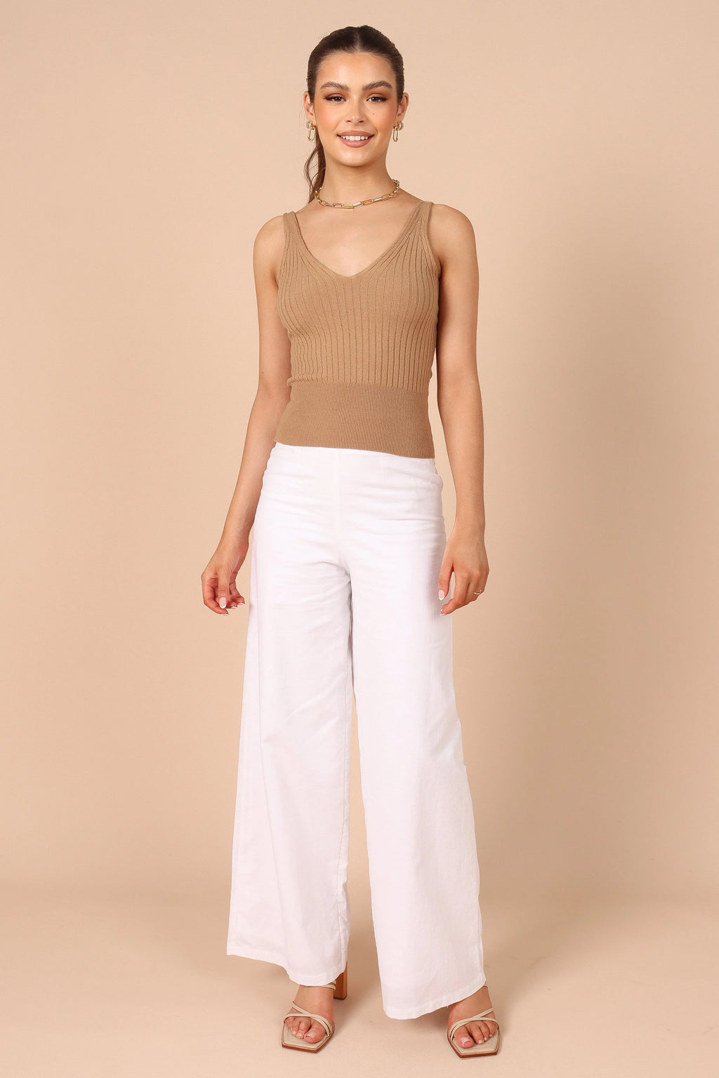 Gemma V Neck Tank Top - Camel