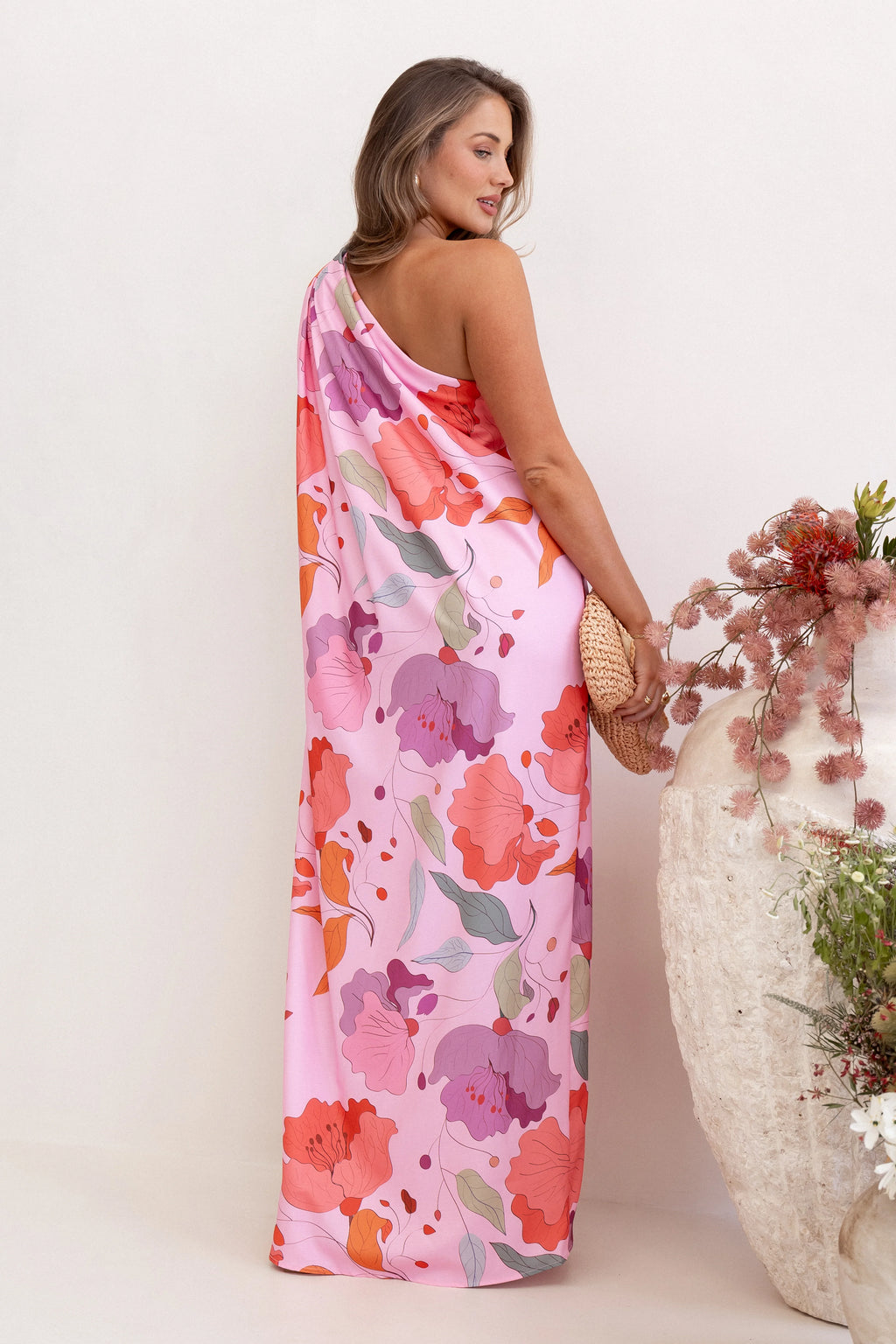 Tillie One Shoulder Maxi Dress - Pink Floral