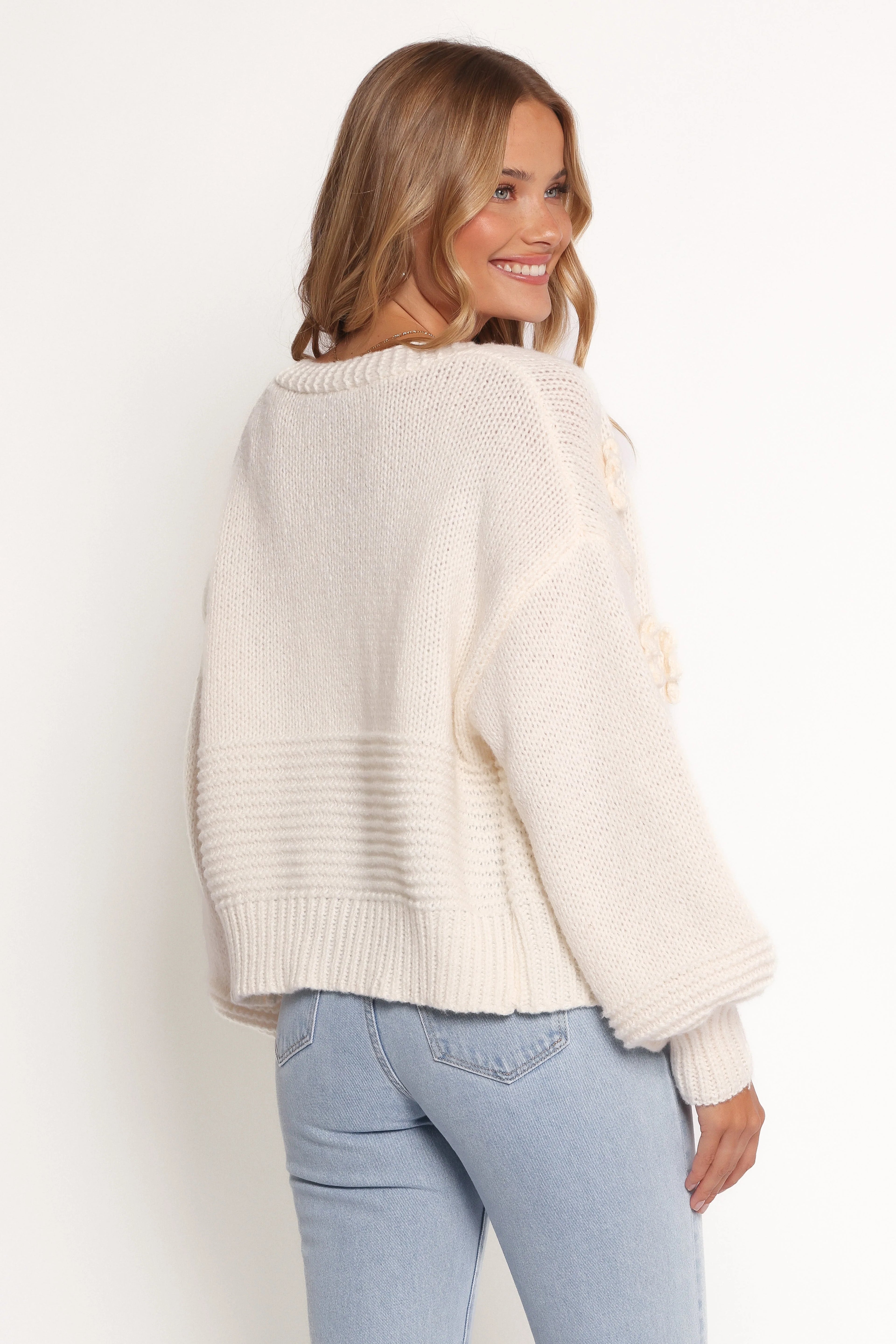 Harlee Flower Cardigan - White