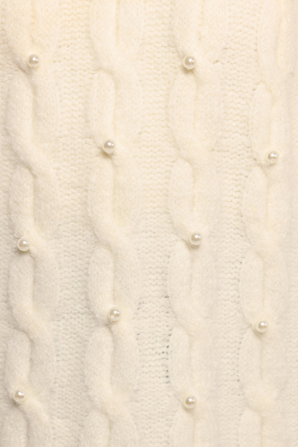 Kalai Cable Knit Pearl Detail Knit Sweater - Cream